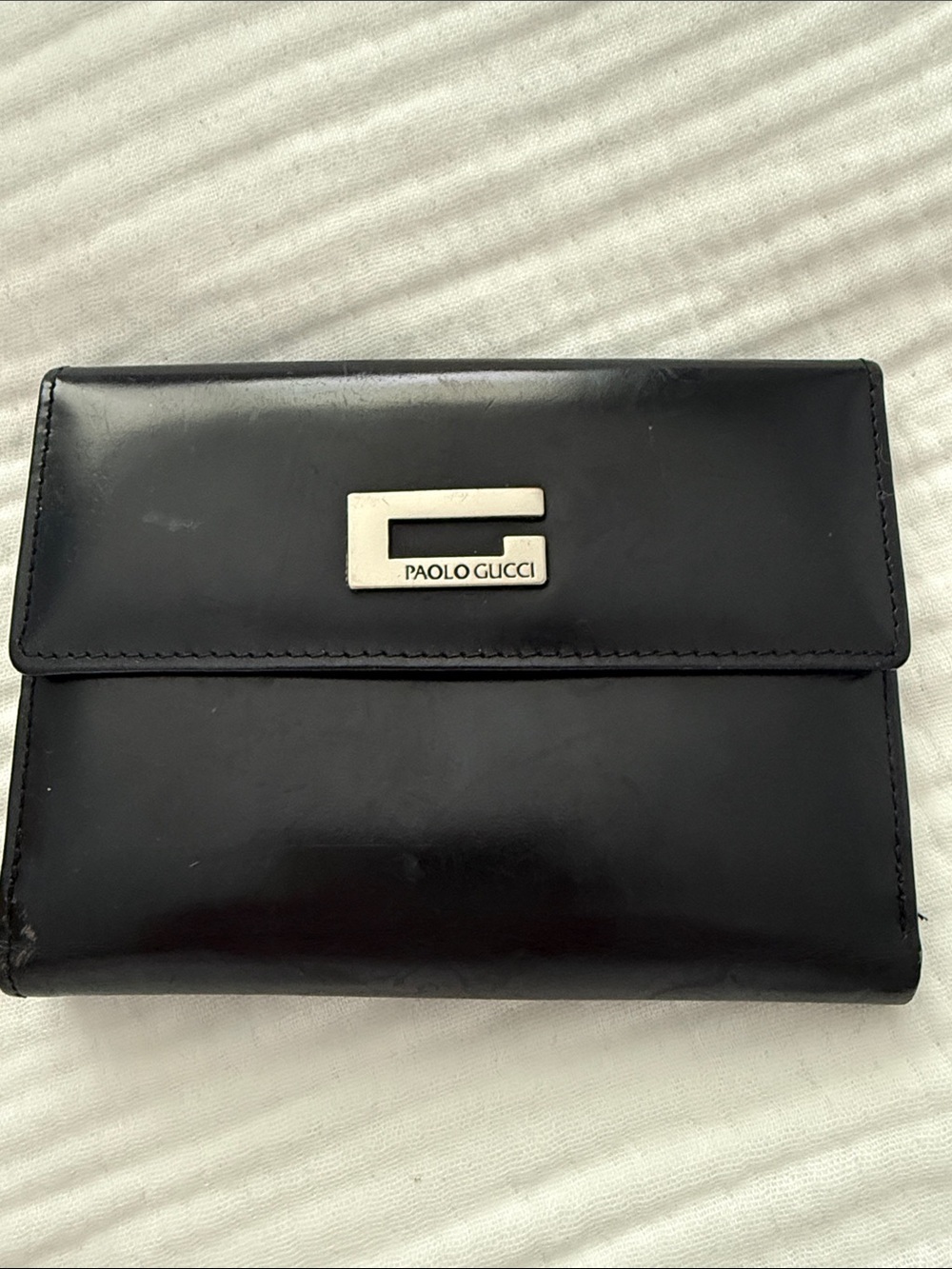 Paolo Gucci Black Leather Wallet with Silver Hardware